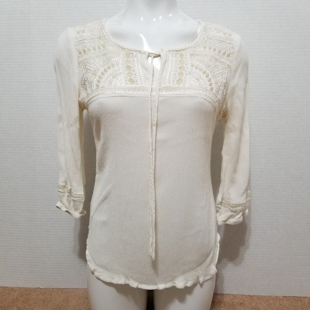 Miami top Small embroidered tie neck peasant boho hippie Francesca's